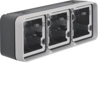 Adapter n/t potrójny poziomy, 2 wejścia, IP55, szary, W.1 | 6019303505 Hager