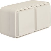 Gniazdo z/u 2P+Z 2-kr poziome, 2 wejścia, kompletne, IP55, biały, W.1 | 6768823522 Hager
