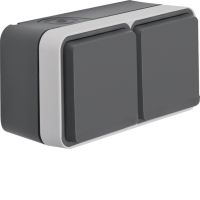 Gniazdo z/u 2P+Z 2-kr poziome, 2 wejścia, kompletne, IP55, szary, W.1 | 6768823525 Hager