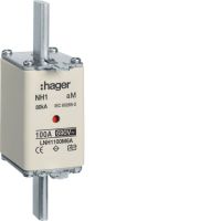 Wkładka bezpiecznikowa nożowa NH1 wskaźnik podwójny uchwyt nieizolowany aM 100A 690 VAC | LNH1100M6A Hager