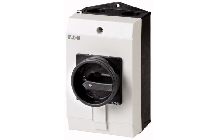 Łącznik krzywkowy 3P, 25A, 13kW, 0-1, pokrętło czarne, w obudowie, P1-25/I2/SVB-SW/HI11 | 207295 Eaton