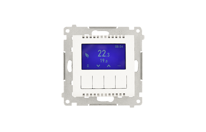 Termostat programowalny z wyświetlaczem z wew/zewn czujnikiem temperatury, bez sondy biały | DETD1A.01/11 Kontakt Simon
