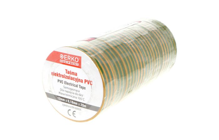 Taśma izolacyjna T PVC 19X20, żółto-zielona | TPVC_19-20-ZOLTOZIELONA/1 Erko