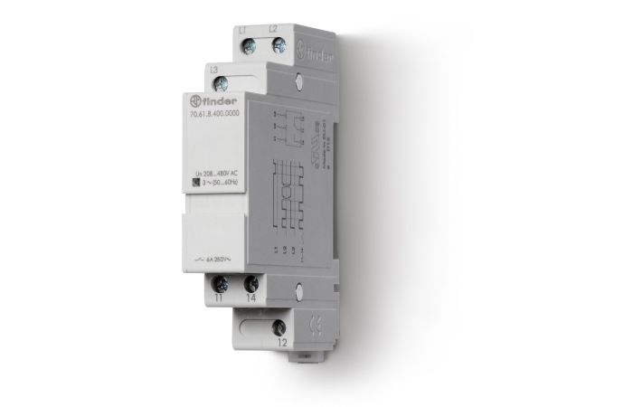 Przekaźnik zaniku i rotacji faz trójfazowy 1 P; 6A; 208…480V AC | 70.61.8.400.0000 Finder