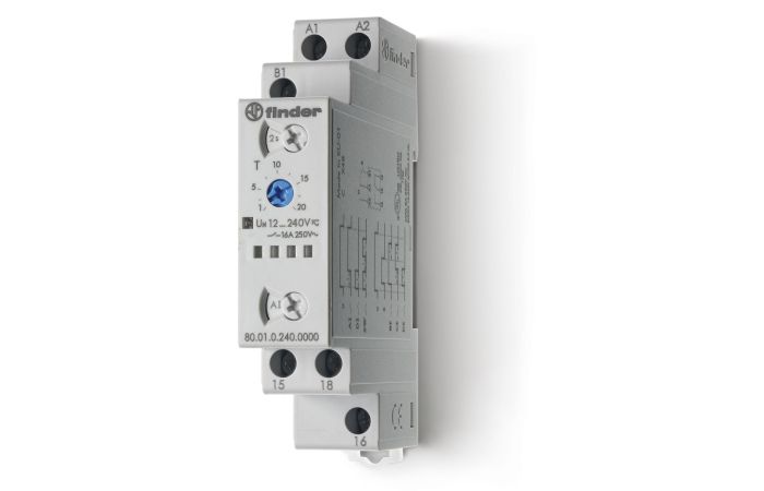 Przekaźnik czasowy wielofunkcyjny 1 P; 16A; 12…240V AC/DC; AI, DI, SW, BE, CE, DE | 80.01.0.240.0000 Finder
