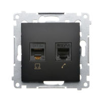Gniazdo komputerowe RJ45 kategoria 5e + telefoniczne RJ12 (moduł), czarny mat, Simon 54 | D5T.01/49 Kontakt Simon