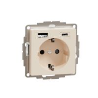 Gniazdo Schuko z ładowarką USB A+C 3A, kremowe, Merten | MTN2367-0344 Schneider Electric