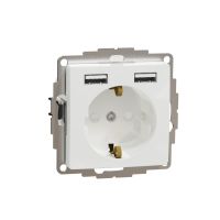Gniazdo zasilające Schuko + podwójne gniazdo ładowania USB typ A 2,4A, białe, Sedna Design & Elements | SDD111052 Schneider Electric
