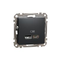 Gniazdo ładowania USB typ A+C 2,4A, czarny antracyt, Sedna Design & Elements | SDD114402 Schneider Electric