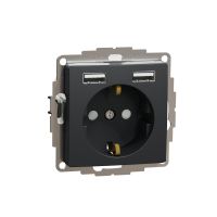 Gniazdo zasilające Schuko + podwójne gniazdo ładowania USB typ A 2,4A, czarny antracyedna Design & Elements | SDD114052 Schneider Electric