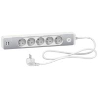 Prz. 5-gn. z ł. 2xUSB, 1,5m bia/sz.alu. | ST935U1WA Schneider Electric