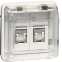 Moduł gniazdo komp. 2-kr UAE 8/8-bieg. z pokrywą, kat. 6/klasa E IP55, biały, W.1 | WNA227B Hager