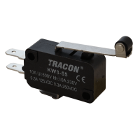 Wyłącznik krańcowy, mikro, z dźwignią i rolką 16(4)A / 250V AC, 28mm, 4,8x0,8 mm, IP00 | KW3-55 Tracon