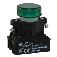 Lampka sygnalizacyjna L22D 24-230V, Fi-22mm, uniwersalna, klosz płaski, okrągły, zielona | W0-LDU1-L22D Z Promet