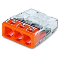 Złączka 3-przewodowa 3x2,5mm2 do puszek instalacyjnych, przezr. z pomarańczową pokry (blister 30szt) | 2273-203/996-030 Wago