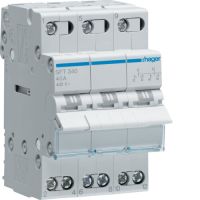 Modułowy przełącznik instalacyjny I-0-II punkt wspólny od góry 3P 40A 400VAC | SFT340 Hager