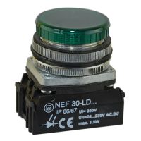 Lampka sygnalizacyjna NEF30LD 24-230V Fi-30mm, diodowa, uniwersalna, klosz płaski, okrągły, zielona | W0-LDU1-NEF30LD Z Promet