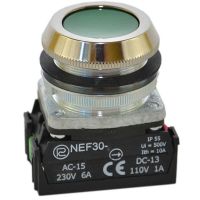 Przycisk sterowniczy kryty NEF30-K2X, pod otwór Fi-30mm, styki 2NO, zielony | W0-NEF30-K 2X Z Promet