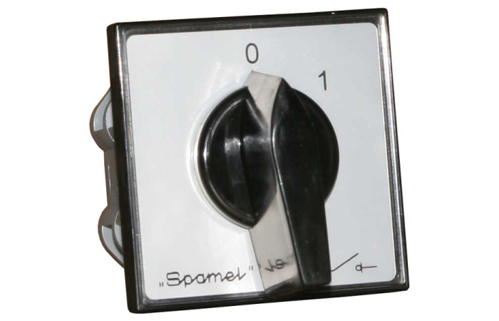 Łącznik krzywkowy 16A, rozłącznik 0-1, 3-biegunowy, mocowany do pulpitu, czoło szare | ŁK16R-2.8211\P03 Spamel