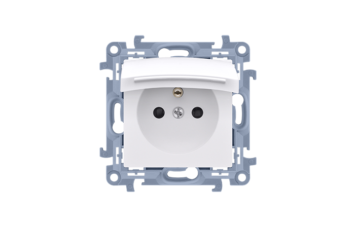Gniazdo wtyczkowe IP44, klapka w kolorze pokrywy 16A, zaciski śrubowe, biały CGZ1B.01/11 Simon 10 | CGZ1B.01/11 Kontakt Simon