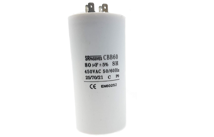 Kondensator silnikowy CBB60E 80uF 450V | CBB60E-80/450 SR PASSIVES