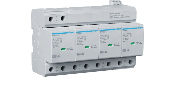 Ogranicznik przepięć T1+T2 SPD 4P TN-S/TT limp=100kA styk | SPA801 Hager
