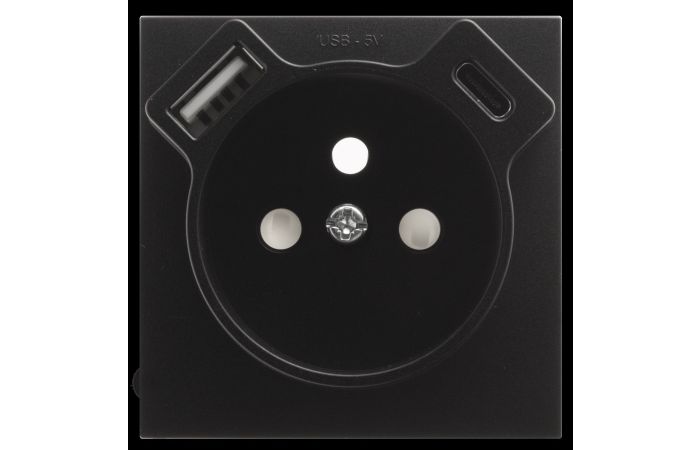 Element centralny do gniazda z uziemieniem z USB typ A + C (Logus 90 / Base) czarny mat | 90650TPM Efapel