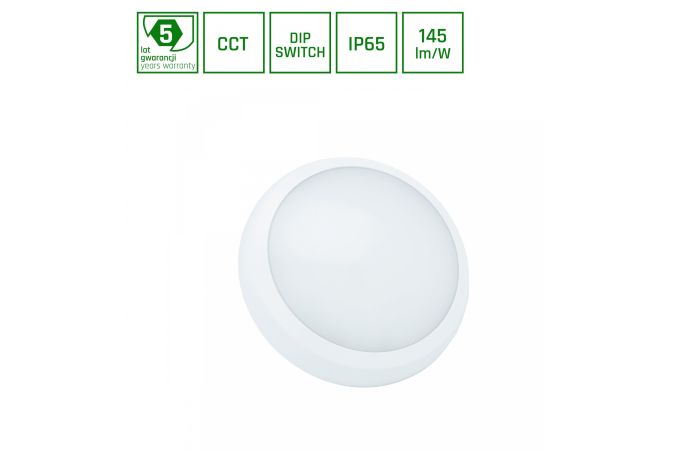 Plafon LED NYMPHEA CITY PRO 2 24/30W 2400/3000lm CCT IP65 IK08 230V 320x80mm biały okrągły 5 lat gw. | SLI031040CCT_PW Wojnarowscy
