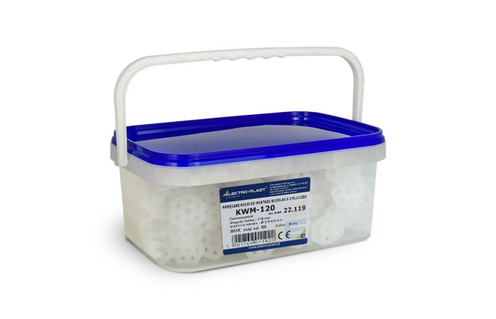 Kołki do montażu w izolacji wkręcane z kluczem KWM-120 BOX białe, wiaderko (50szt) | 22.119 Elektro-Plast Opatówek