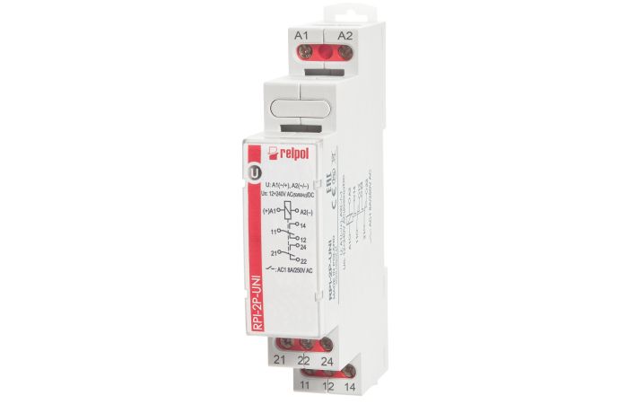 Przekaźnik elektromagnetyczny 2P AgSnO2 12-240V AC/DC 50/60Hz 8A RPI-2P-UNI 863379 | 863379 Relpol
