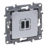 Gniazdo 2xUSB typ C+C, 3A aluminium, Niloe Selection | 762195 Legrand