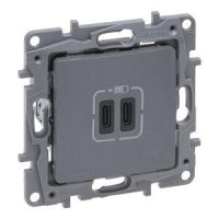 Gniazdo 2xUSB typ C+C, 3A stal, Niloe Selection | 762395 Legrand