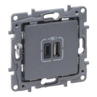 Gniazdo 2xUSB typ A+C, 3A stal, Niloe Selection | 762397 Legrand
