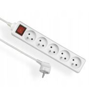 Przedłużacz 5x gniazda z uziemieniem 5x2P+Z przewód 3m 3x1mm2, 10A 250V, biały z wyłącznikiem | EPS-503W Elgotech