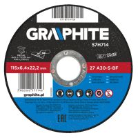 Tarcza szlifierska do metalu 115x6.4x22.2mm 27 A30-S-BF | 57H714 GRAPHITE