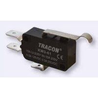 Wyłącznik krańcowy, mikro, z zakrzywioną dźwignią 16(4)A / 250V AC, 28mm, 4,8x0,8 mm, IP00 | KW3-65 Tracon