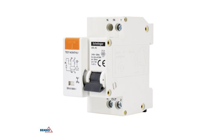 Wyłącznik różnicowoprądowy z członem nadprądowym B10 2P 30MA AC  Schelinger | A08-GKL-AC-B10 Bemko