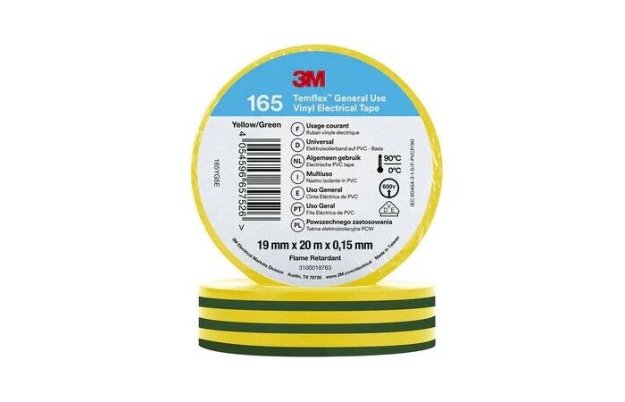 Taśma elektroinstalacyjnaTemflex 165 19mmx20m żółto-zielona | 7100222493 3M