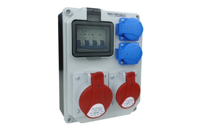 Rozdzielnica przenośna HL 4-mod. 1x32A/5P, 1x16A/5P, 2x230V z bolcem IP54, zabezpieczenia MCB | DV-5354-F Doktorvolt