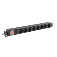 Listwa zasilająca RACK PDU 19" LANBERG 1U 16A 8X SCHUKO 2m czarna | PDU-08F-0200-BK Impakt