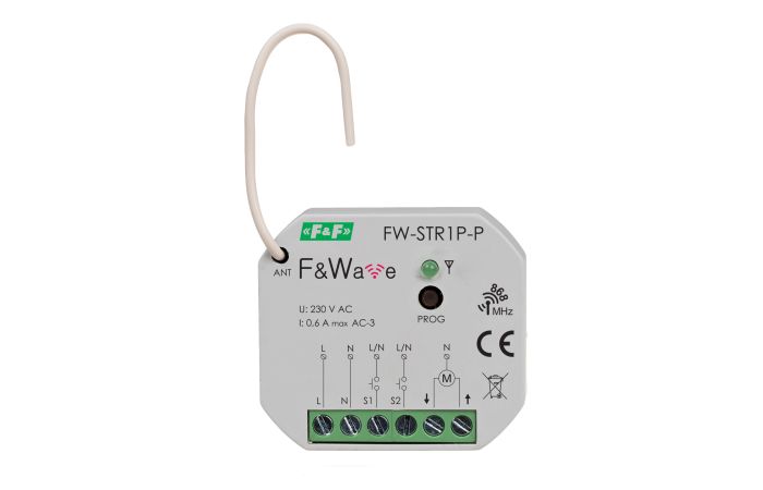 Sterownik radiowy rolet 230V do puszki montażowej ?60 85-265V AC/DC, multifunkcyjny, do montażu podt | FW-STR1P-P F&F