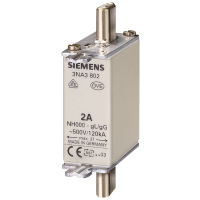 Wkładka bezpiecznika niskonapięciowego wielkiej mocy, NH000, In: 2 A, gG, Un AC: 500 V, Un DC: 250 V | 3NA3802 Siemens
