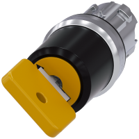 Przełącznik kluczykowy O.M.R, 22 mm, okrągły, metal, błyszczący, żółty, wyciąganie klucza O | 3SU1050-4JF01-0AA0 Siemens