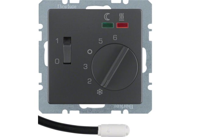 Regulator temperatury podłogowej zestyk zwierny, el.centralny, łącznik, 2 diody LED, antracyt lakier | 20346086 Hager