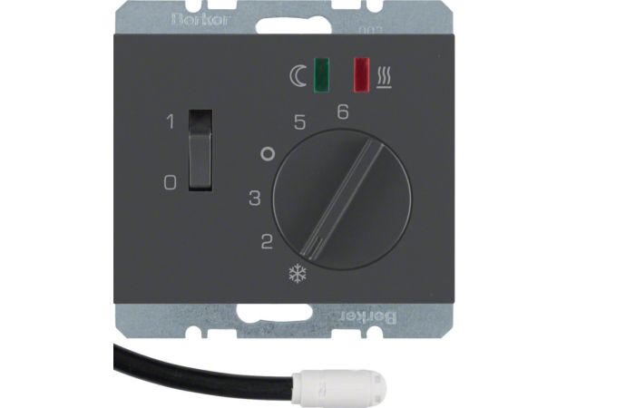 Regulator temperatury podłogowej zestyk zwierny, el.centralny, łącznik, 2 diody LED, antracyt, mat | 20347106 Hager