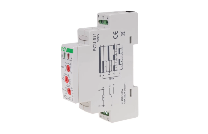 Przekaźnik czasowy PCU-511 styk 1NO/NC 230V AC na szynę DIN | PCU-511 F&F
