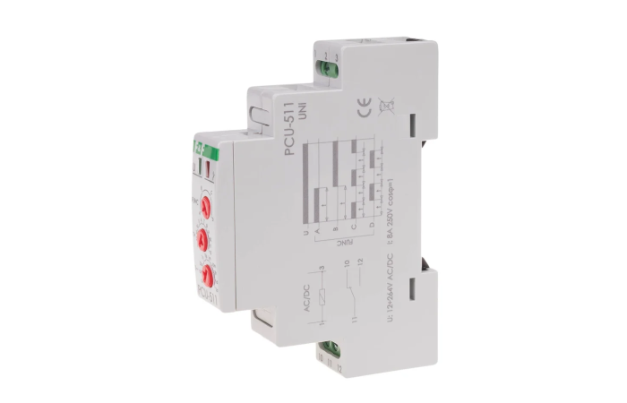 Przekaźnik czasowy PCU-511UNI styk 1NO/NC 12-264V AC/DC na szynę DIN | PCU-511UNI F&F