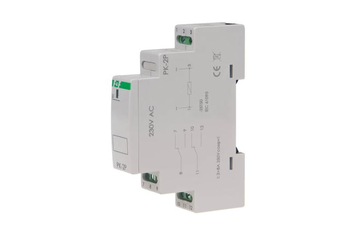 Przekaźnik elektromagnetyczny PK-2P 2 styki przełączne 2×8A 230V AC | PK-2P-230V F&F