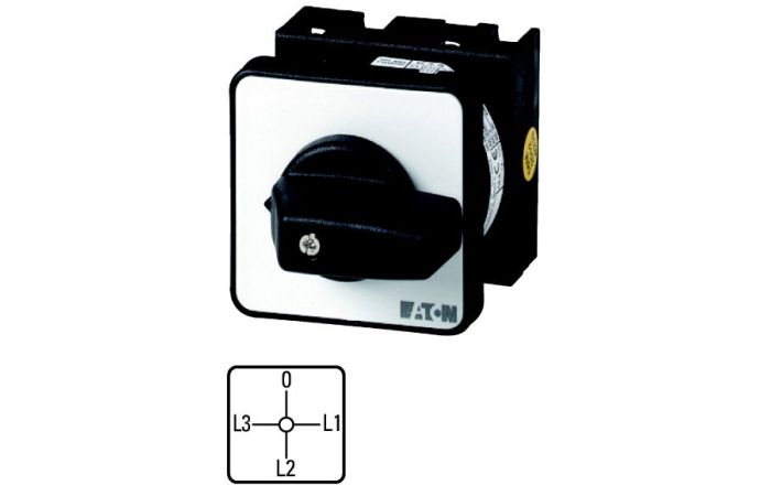 Łącznik krzywkowy 20A 6,5kW, L3-0-L1-L2, pokrętło czarne, natablicowy, T0-3-8048/E P/T | 034116 Eaton