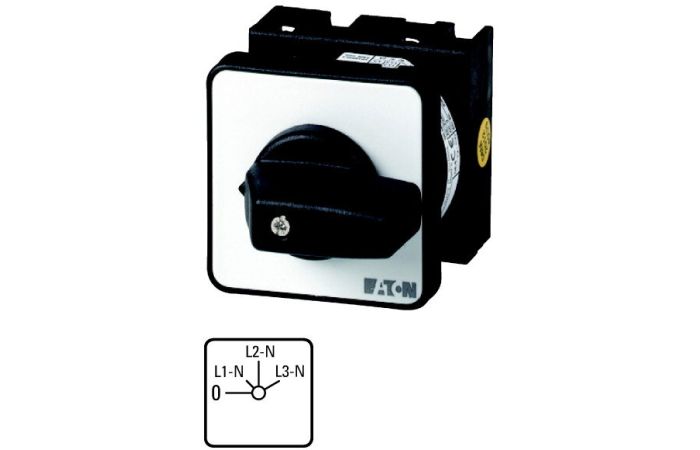 Łącznik krzywkowy 3P+N, 20A, 6,5kW, 0-faz/N, pokrętło czarne, natablicowy, T0-2-15921/E P/T | 067337 Eaton